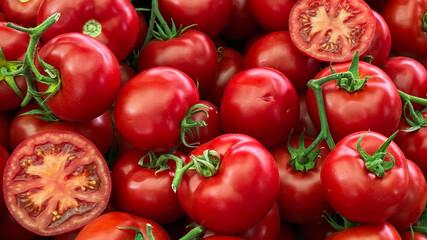 Juicy tomatoes glisten with dewdrops, invoking the spirit of La Tomatina festival and the secret whispers of summer harvest