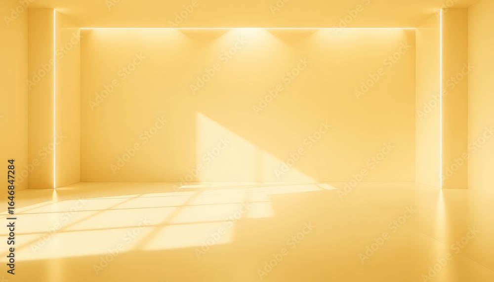 Aufkleber minimalist empty studio interior with geometric lines, golden light, and subtle shadow patterns crea