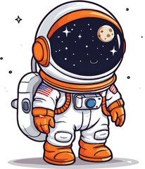 Obraz premium Adorable Cartoon Astronaut Exploration And Adventure Await Whimsical Illustration For Childrens Books Educational Material And Space Themed Decorations
