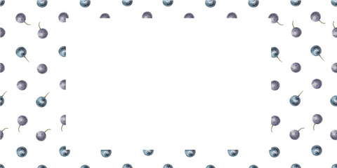 Rectangular frame on the background of ripe grapes. Isolated watercolor illustration for packaging design, restaurant menus, culinary blogs and magazines.