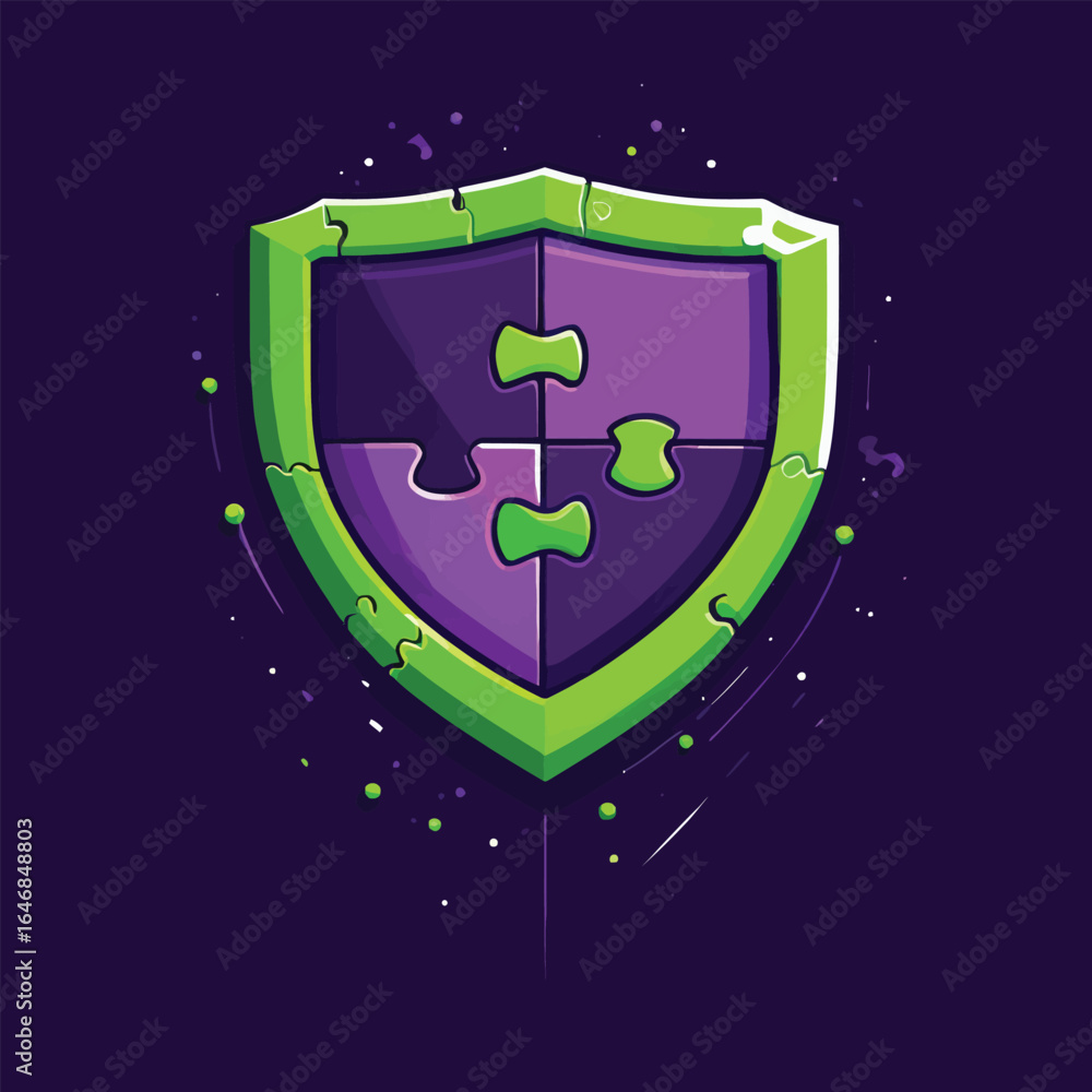Poster cyber security puzzle shield vibrant vector design for digital protection strategy and solution conc