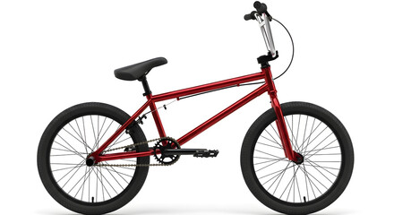 Fototapeta premium Red Bmx Bicycle With Black Tires And Seat Shown In Profile View Against A Transparent Background