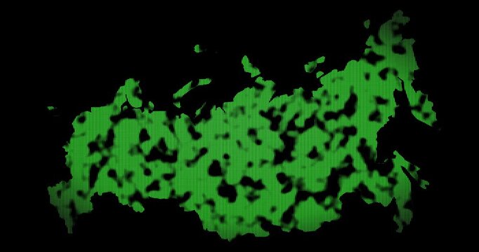 Russia map with green points and clouds passing. Loop