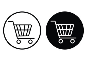 Shopping Cart Icon Set in Black and White Circle Buttons for E-commerce and Online Store Vector Illustration