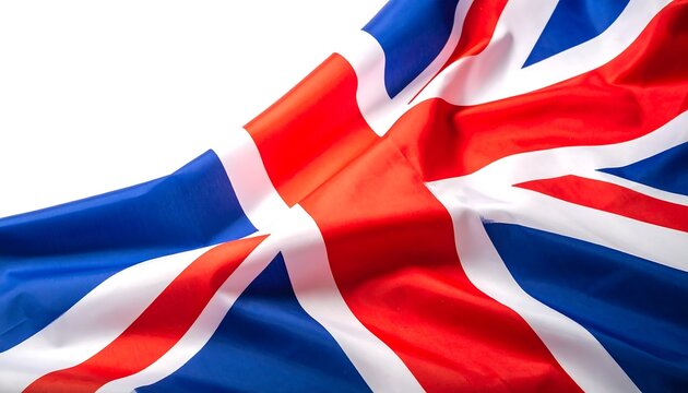 Draped Union Jack flag against white background - Powered by Adobe