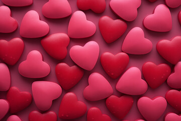 Many small hearts forming a repeating pattern, creating a romantic background perfect for Valentine's Day projects