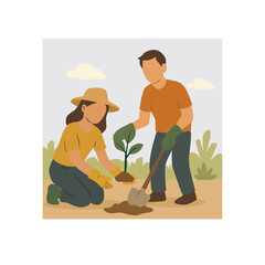 Family gardening father and mother