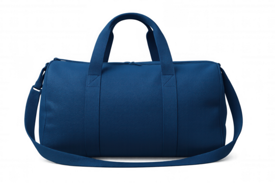 Classic blue sports bag with short handles and shoulder strap, isolated on transparent background, perfect for gym, travel or sport activities - Powered by Adobe