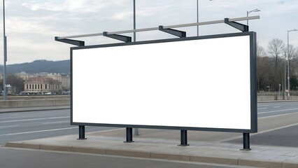 Obraz premium Blank billboard on the side of a road in a city, perfect for outdoor advertising and promotional campaigns