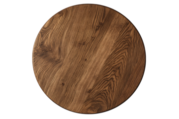 Round wooden cutting board with natural grain texture isolated on transparent background
