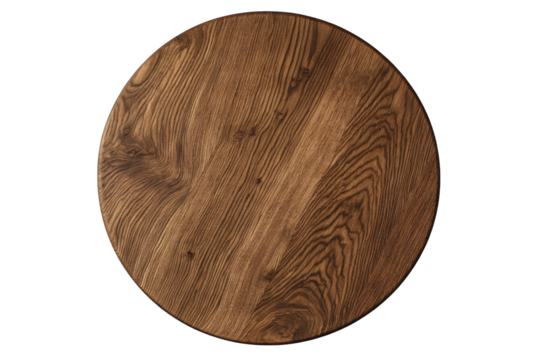 Round wooden cutting board with natural grain texture isolated on transparent background
