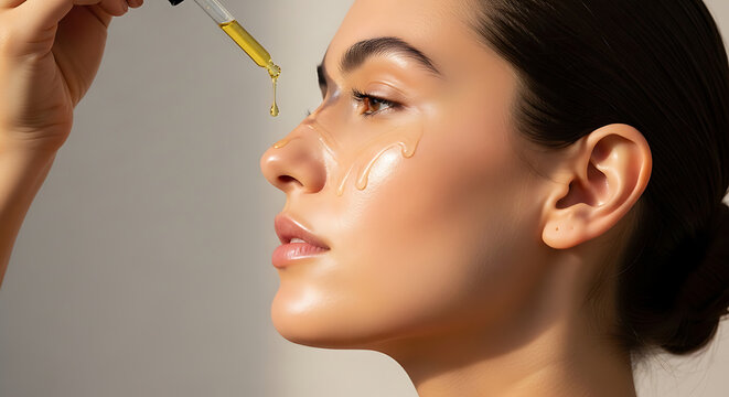 Woman Applying Face Serum Skincare Routine, Beauty, Natural Oil, Facial Treatment, Glow