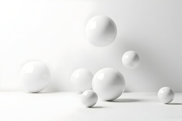 Floating White Spheres Abstract Design Modern Geometric Background