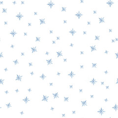 Seamless pattern with snowflakes. Watercolor illustration for printing on fabric, packaging, Christmas interior design, children's clothing, linen, postcards.