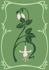 Art Nouveau style illustration vector poster. Vintage print design with flowers, whimsical frame
