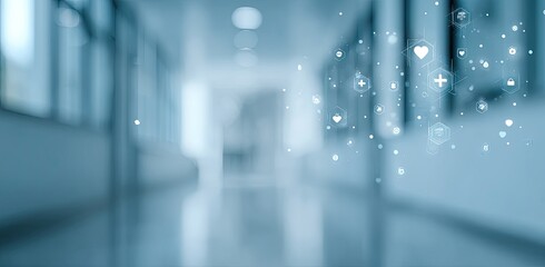 Blurred hospital corridor with medical icons (1)