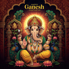 Fototapeta premium Lord Ganesha on a Throne for Ganesh Chaturthi