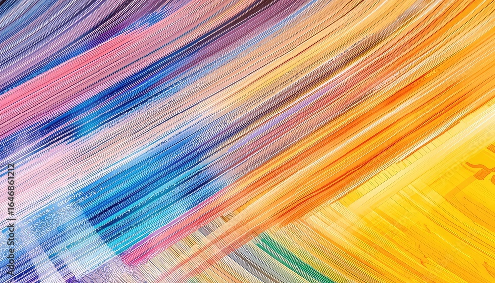 Poster vibrant diagonal stripes of layered material create an abstract textured effect, blending various co