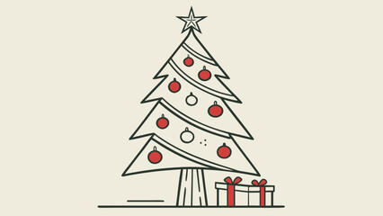 Christmas tree vector illustration with ornaments and gifts holiday season festive december design