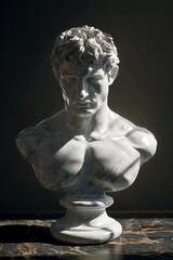 Obraz premium Detailed bust of a man sculpted from light gray marble.