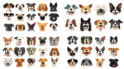 Detailed illustrations of various dog breeds with realistic and cartoon styles, ideal for pet branding, education, and decorative designs.