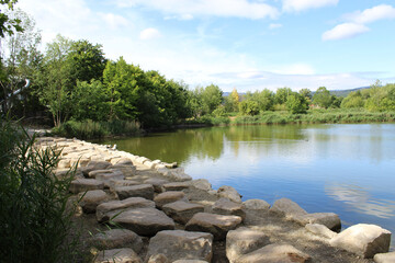 See, Teich, Steine, Natur, Himmel