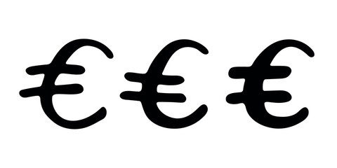 Set of hand drawn euro currency symbol. Brush stroke doodle. Single element for design