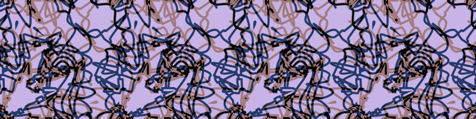 abstract line art background. Abstract continuous line drawing pattern on a light purple background. vintage linear art repeat pattern in shades of blue, brown, and purple
