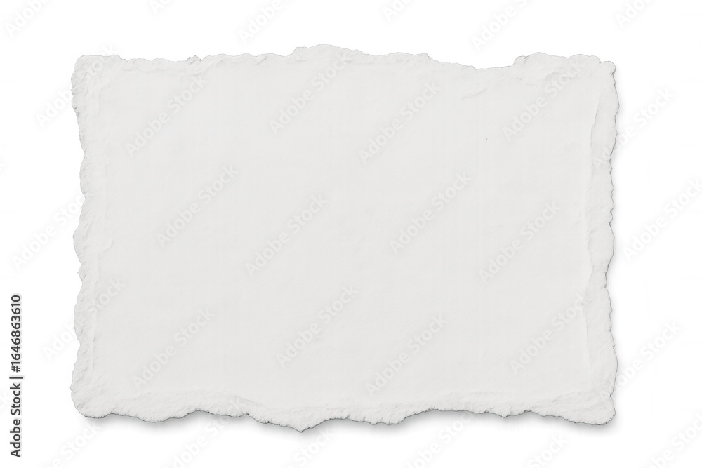 Poster ragged white paper fragment featuring uneven edges, positioned against transparent backdrop, providi