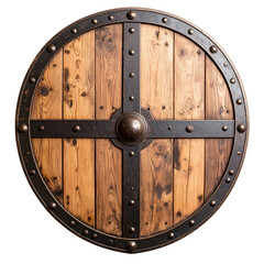 Fototapeta premium Old vintage viking shield with porthole on a wooden door of a ship