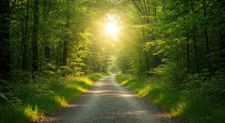Naklejka premium Sunlight path through a forest