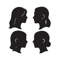 Four teenage girl side profiles silhouette