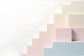 Pastel Staircase Leading Up with Copy Space on White Background