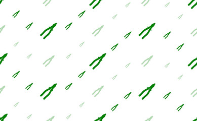 Seamless pattern of large and small green pliers symbols. The elements are arranged in a wavy. Illustration on light green background