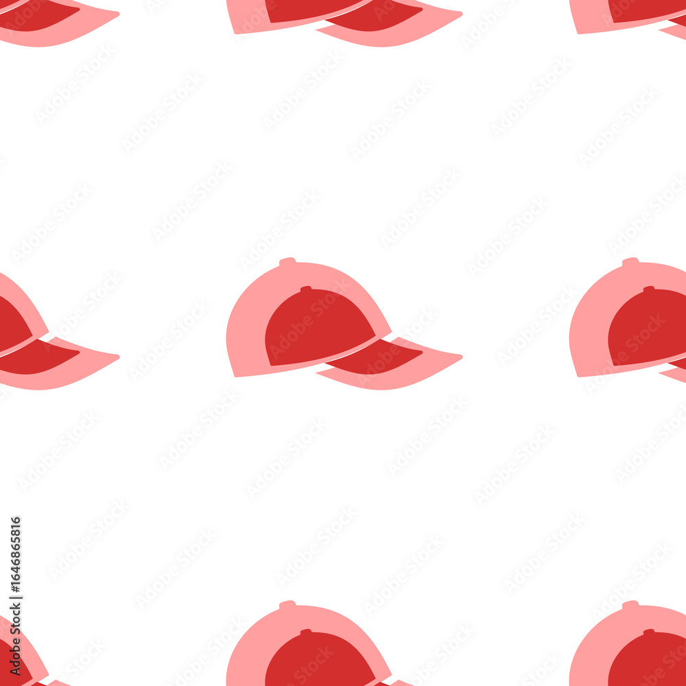 Poster seamless pattern of large isolated red baseball cap symbols. the elements are evenly spaced. illustr