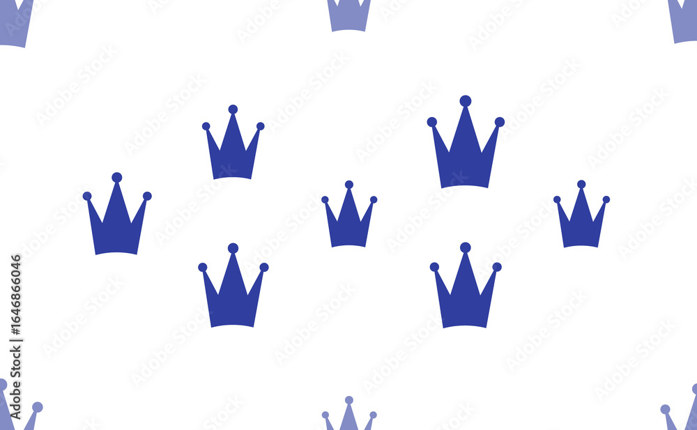 Poster seamless pattern of large isolated blue crown symbols. the pattern is divided by a line of elements 