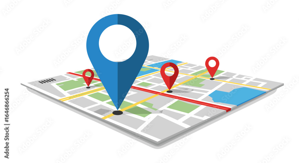 Poster 3d map navigation with colorful location markers and routes