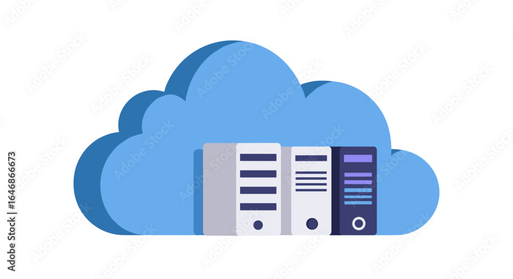 Poster cloud computing concept with server racks in modern 3d style