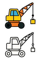 Cartoon Crane Illustration on White Background.