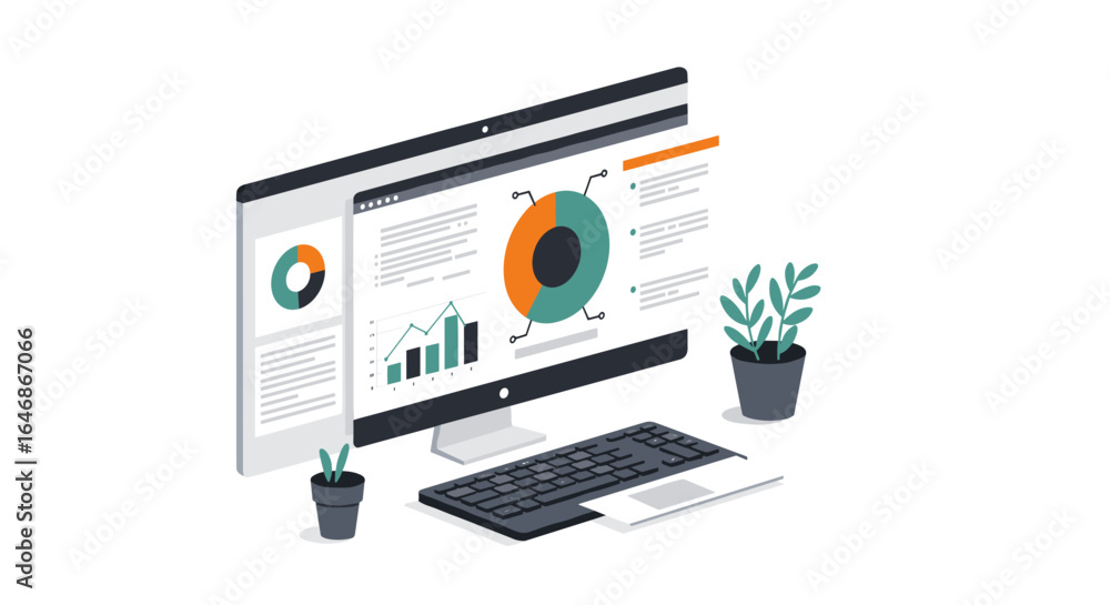 Aufkleber business analytics dashboard with graphs and charts in modern workspace