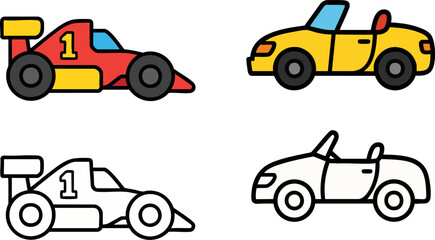 Naklejka premium Colorful Car and Racing Car Illustrations.
