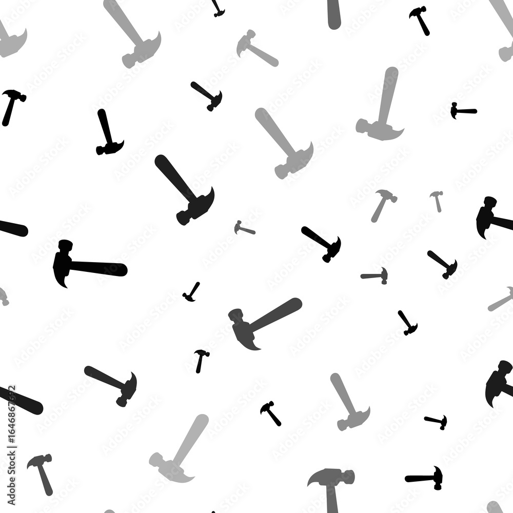 Poster seamless vector pattern with hammer symbols, creating a creative monochrome background with rotated 