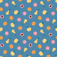 Seamless Pattern of Fruit Illustration on Blue