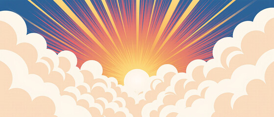 Fototapeta premium Comic book style background of light and clouds in the sky