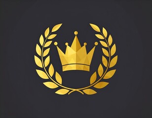 Gold crown centered in a golden laurel wreath on a dark background
