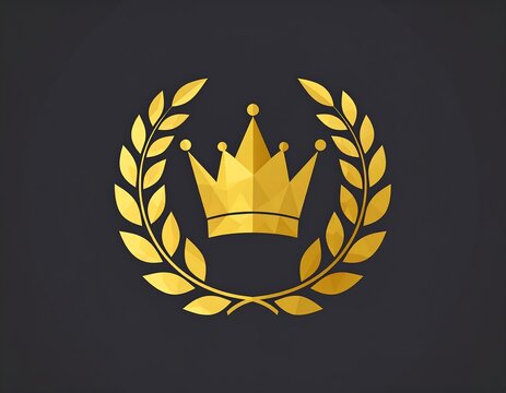 Gold crown centered in a golden laurel wreath on a dark background
