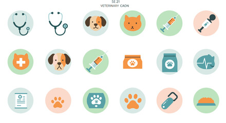Colorful flat icons for veterinary and pet care