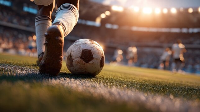 Soccer player controls ball on field - Powered by Adobe