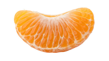Close up of a single tangerine segment isolated on transparent background, showcasing its vibrant color and juicy texture