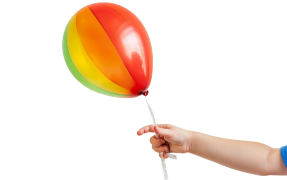 Tiny Fingers Stretching Up Toward a Floating Rainbow Sphere Isolated on Transparent Background